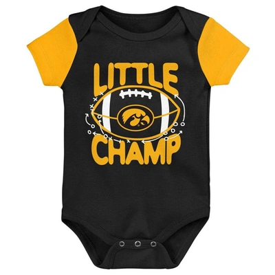 Shop Outerstuff Newborn & Infant Black/gold Iowa Hawkeyes Little Champ Bodysuit Bib & Booties Set