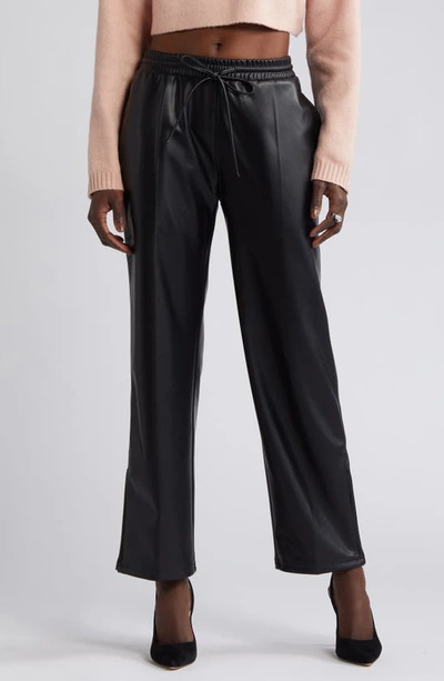 Shop Open Edit Faux Leather Drawstring Track Pants In Black