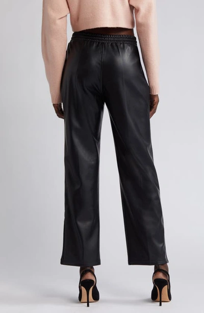 Open Edit Faux Leather Drawstring Track Pants In Black