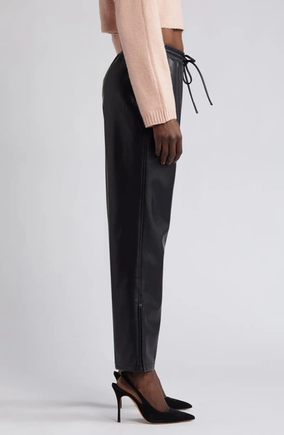 Open Edit Faux Leather Drawstring Track Pants In Black