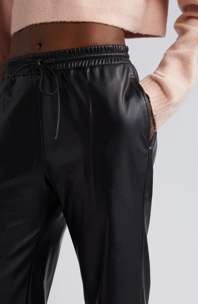 Open Edit Faux Leather Drawstring Track Pants In Black