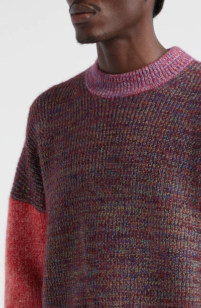 Shop Waste Yarn Project Laerke Colorblock One Of A Kind Crewneck Sweater In Burgundy Multi