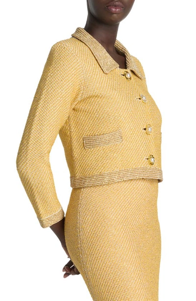 Shop St John Sequin Twill Knit Jacket In Golden Rod/ Light Khaki Multi
