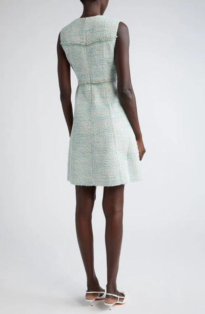 Shop St John Light Textured Eyelash Tweed A-line Dress In Mint/ Ecru Multi