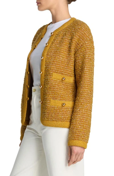Shop St John Eyelash Metallic Knit Jacket In Marigold Multi