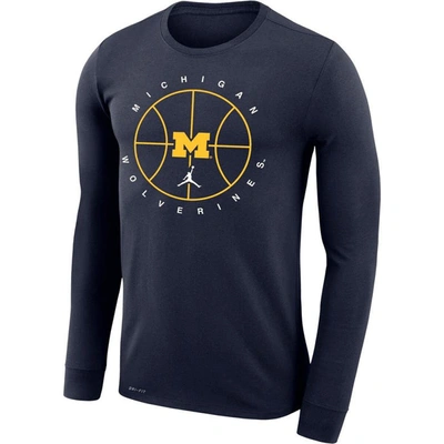 Shop Jordan Brand Navy Michigan Wolverines Basketball Icon Legend Performance Long Sleeve T-shirt
