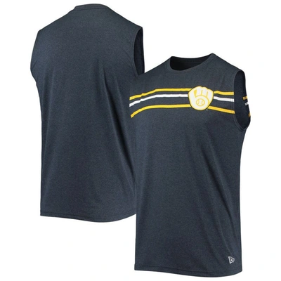 Shop New Era Heathered Navy Milwaukee Brewers Muscle Tank Top In Heather Navy