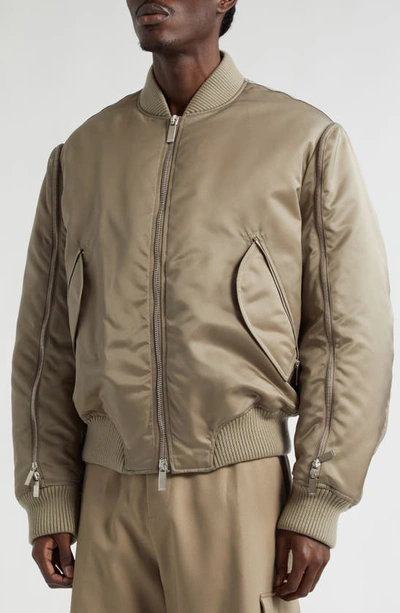 Shop Off-white Zip Sleeve Bomber Jacket In Beige