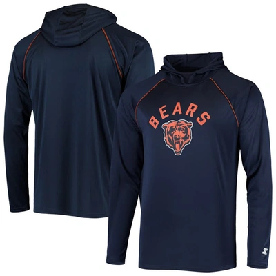 Shop Starter Navy Chicago Bears Raglan Long Sleeve Hoodie T-shirt