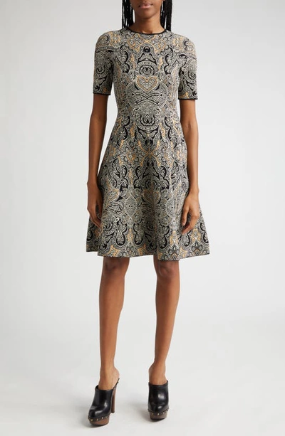 Shop Etro Paisley Jacquard Knit A-line Dress In Print On Black Base
