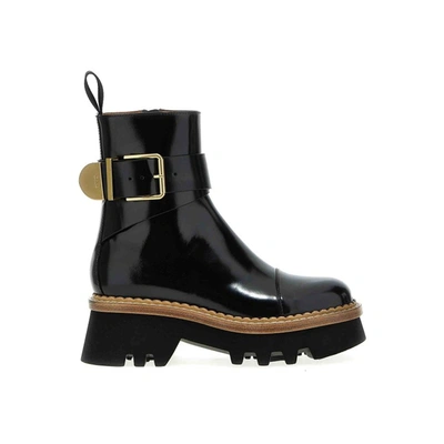 Shop Chloé Owena Leather Boots In Black