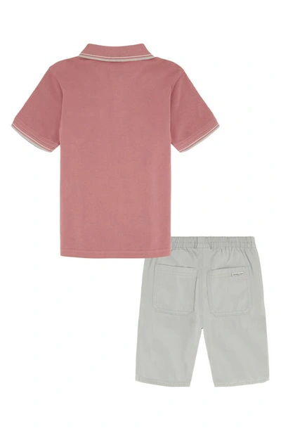 Shop Calvin Klein Kids' Knit Polo Shirt & Pull-on Shorts Set (toddler)<br /> In Pink/ Grey