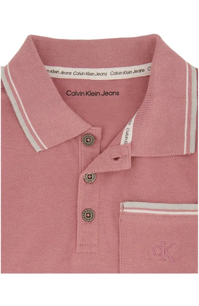 Shop Calvin Klein Kids' Knit Polo Shirt & Pull-on Shorts Set (toddler)<br /> In Pink/ Grey