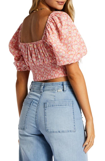 Shop Billabong Only You Floral Puff Sleeve Crop Top In Flamingo