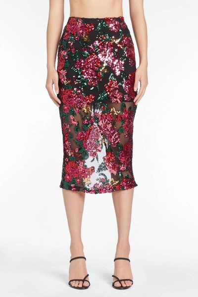 Shop Amanda Uprichard Kismet Sequin Skirt In Noir Dahlia Floral In Multi