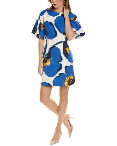 Shop Carolina Herrera Kimono Sleeve Mini Dress In Blue
