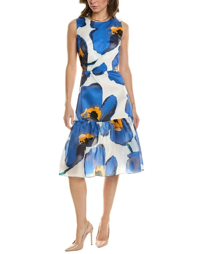 Shop Carolina Herrera Ruffled Tie Silk Dress In Blue