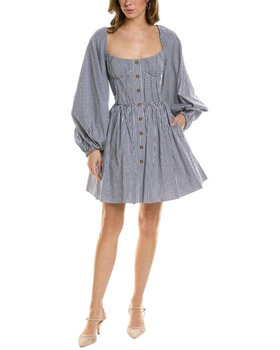 Carolina Herrera Button-embellished Gathered Striped Cotton-poplin Mini Dress In White