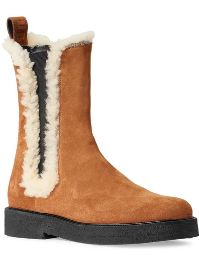 Shop Staud Womens Suede Shearling Winter & Snow Boots In Multi