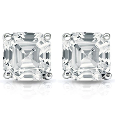 Pompeii3 2.04ct Asscher Cut Diamond Studs 14k White Gold Lab Grown Earrings In Silver