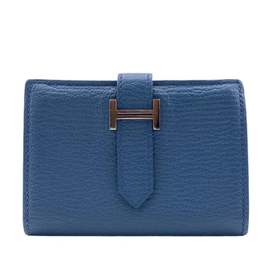 Shop Hermes Béarn Leather Wallet () In Blue