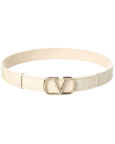 Shop Valentino Vlogo Leather Belt In Beige