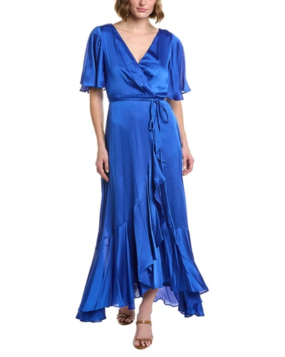 Shop Taylor Satin Crinkle Crepe Maxi Dress In Blue