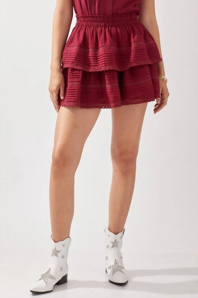 Shop Day + Moon Girl's Ruffle Lace Skirt In Maroon In Multi