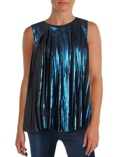Shop Designers Remix Womens Metallic Pleated Blouse In Blue