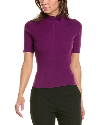 Shop Oscar De La Renta Mock Neck Ribbed Silk-blend Pullover In Purple