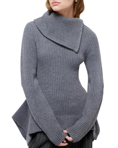 Shop Jonathan Simkhai Keyara Foldover Peplum Sweater In Charcoal Melange In Multi