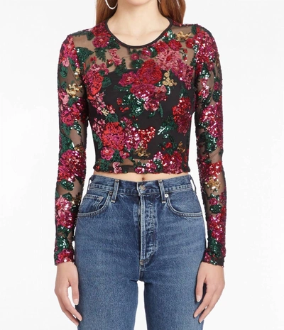 Shop Amanda Uprichard Costella Sequin Top In Noir Dahlia Floral In Multi