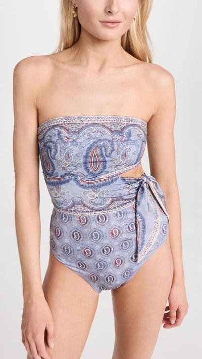 Shop Zimmermann Women's Vitali Placement Scarf Tie One Piece Swimsuit In Blue