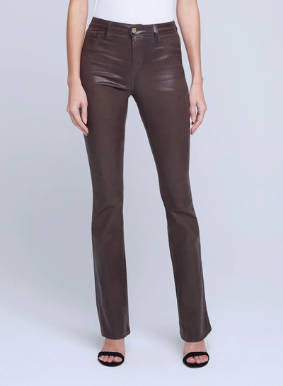 Shop L Agence Ruth H/r Straight Raw Hem Coated Jean In Espresso In Brown