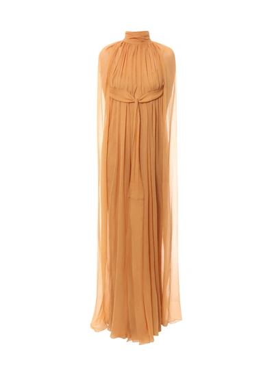 Shop Alberta Ferretti Draped Long Silk Dress