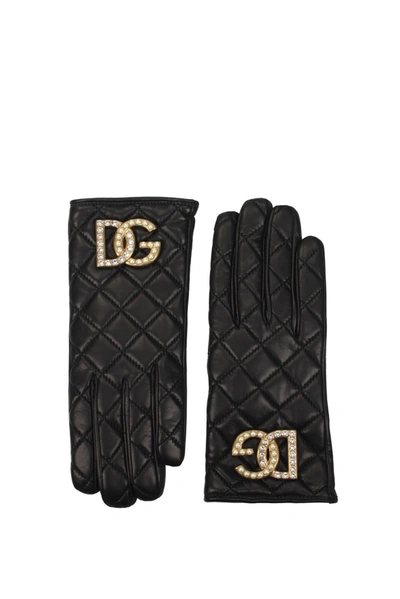 Shop Dolce & Gabbana Gloves Leather Black
