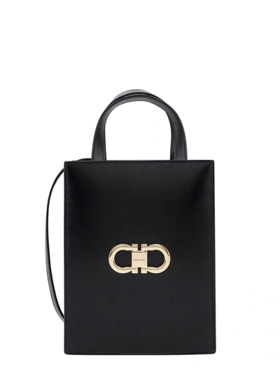 Shop Ferragamo Leather Handbag With Gancini Metal Logo
