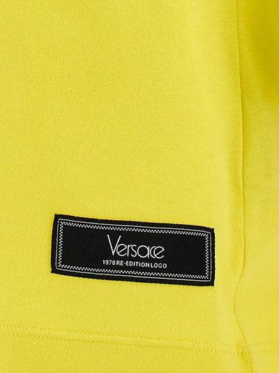 Shop Versace Logo Embroidery T-shirt Yellow