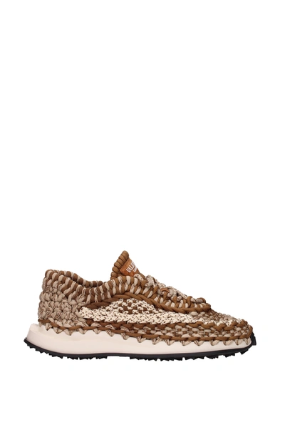 Shop Valentino Sneakers Fabric Beige Brown