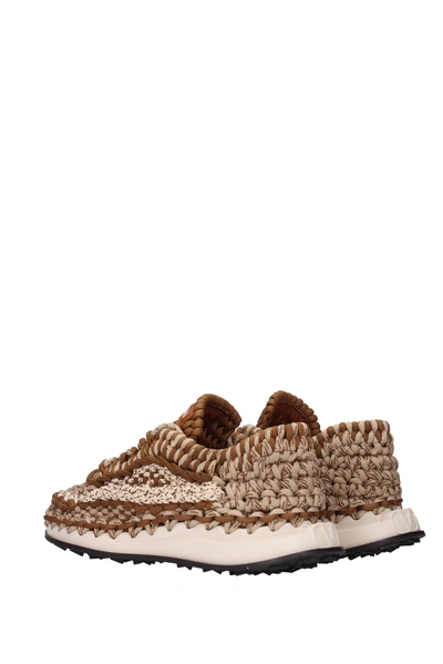 Shop Valentino Sneakers Fabric Beige Brown