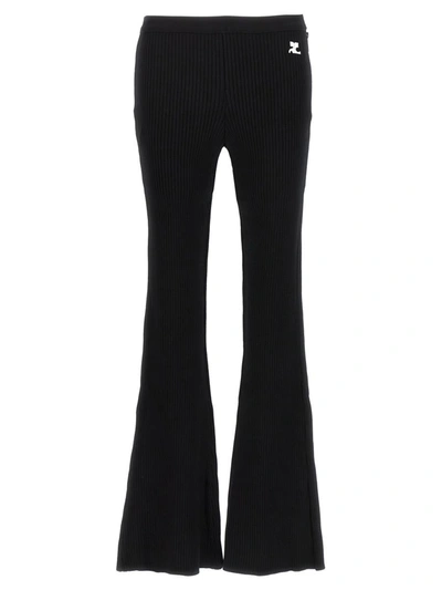 Courrèges Reedition Rib-knit Flared Trousers In Black