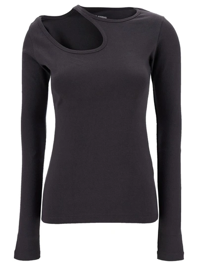 Shop Low Classic Grey Long Sleeve T-shirt With Cut-out In Cotton Blend Woman