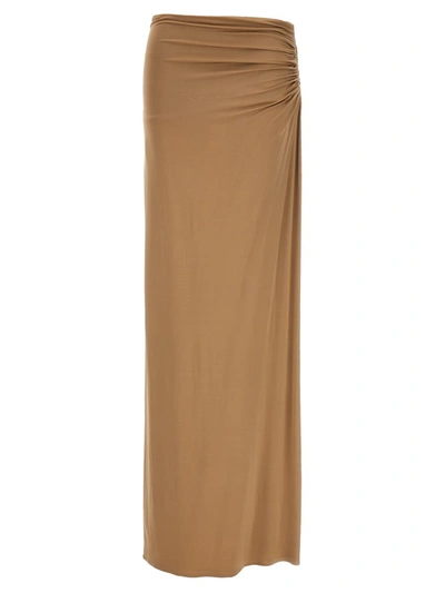 Magda Butrym Long Stretch Viscose Skirt With Side Draping In Beige