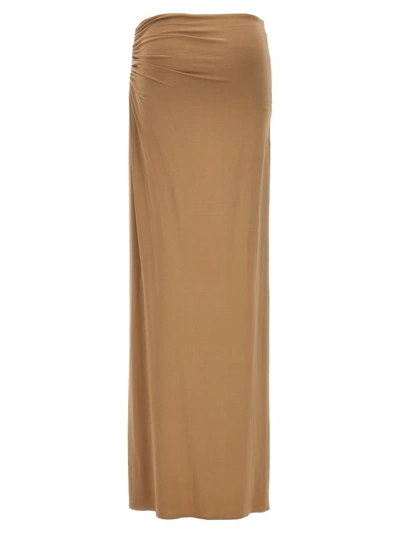 Magda Butrym Long Stretch Viscose Skirt With Side Draping In Beige