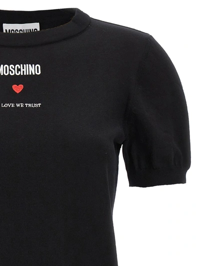 Shop Moschino 'in Love We Trust' Sweater In Black