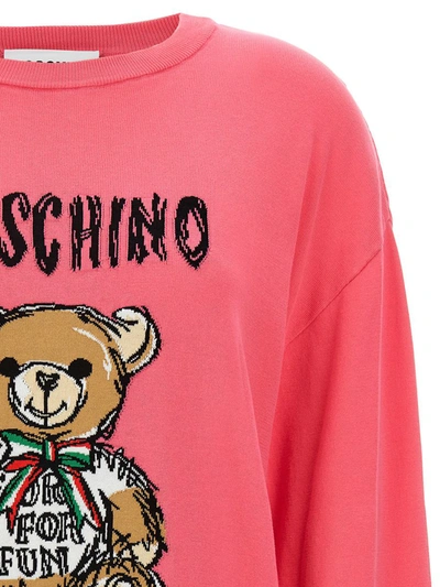 Shop Moschino 'teddy Bear' Sweater In Fuchsia