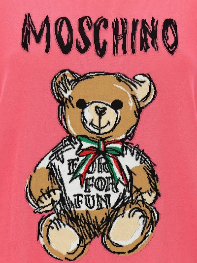 Shop Moschino 'teddy Bear' Sweater In Fuchsia