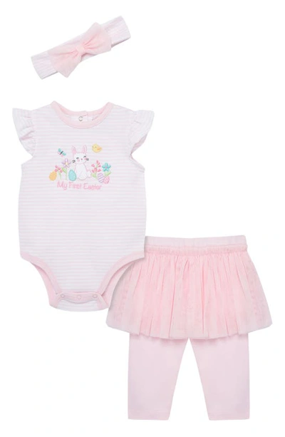 Shop Little Me My First Easter Bunny Bodysuit, Skirt Leggings & Headband In Pink Multi