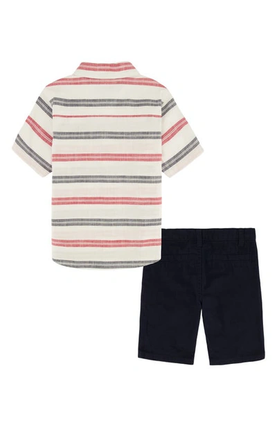 Shop Tommy Hilfiger Kids' Button-up Shirt & Shorts Set In Black/ Ivory Multi