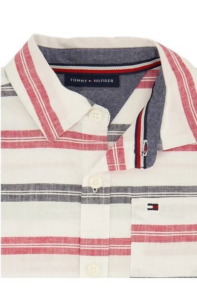 Shop Tommy Hilfiger Kids' Button-up Shirt & Shorts Set In Black/ Ivory Multi